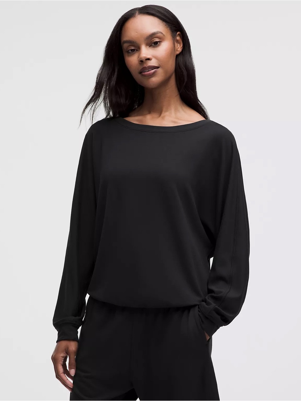 324. Lululemon BeCalm Oversized black sweatshirt PTP 21” S/M